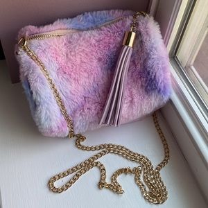 Purple Fuzzy Purse with Gold Chain Strap